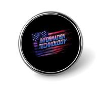 Badge rond en métal avec drapeau américain, technologie de l'information, motif imprimé, badge à bouton, badges circulaires personnalisés, 2,5 cm