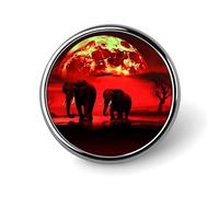 Badge rond en métal avec éléphants en pleine lune rouge personnalisé pour vêtements, sacs, chapeaux, broches imprimées humoristiques, accessoires de fête pour homme et femme