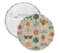 Badge rond en métal avec fleurs et libellules rouges et vertes, broche légère pour sac à dos, épingles à boutons tendance pour chemises, vestes, châle, manteau, unisexe, 20PCS, Fer blanc, épingles