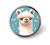 Badge rond en métal avec motif alpaga personnalisé pour vêtements, sacs, chapeaux, broche imprimée humoristique, décoration de fête, accessoires pour homme et femme