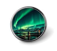 Badge rond en métal avec motif aurores boréales sombres - Pour vêtements, sacs, chapeaux - Décoration de fête - Accessoires pour homme et femme