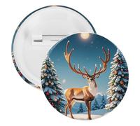 Badge rond en métal avec motif cerf de Noël et arbre de neige, broche légère pour sac à dos, épingles à boutons tendance pour chemises, vestes, châle, manteau, unisexe, 5PCS, Fer blanc, épingles