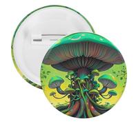 Badge rond en métal avec motif champignons et arbre de rêve, broche légère pour sac à dos, épingles à boutons tendance pour chemises, vestes, châle, manteau, unisexe, 5PCS, Fer blanc, épingles rondes