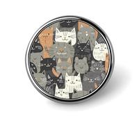 Badge rond en métal avec motif chat dessiné à la main - Pour vêtements, sacs, chapeaux - Décoration de fête - Accessoires pour homme et femme