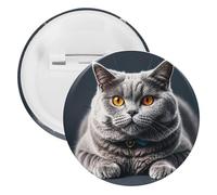 Badge rond en métal avec motif chat gris allongé, broche légère pour sac à dos, épingles à boutons tendance pour chemises, vestes, châle, manteau, unisexe, 5PCS, Fer blanc, épingles rondes en métal