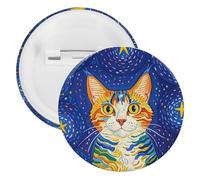 Badge rond en métal avec motif chat regardant les étoiles, broche légère pour sac à dos, épingles à boutons tendance pour chemises, vestes, châle, manteau, unisexe, 20PCS, Fer blanc, épingles rondes