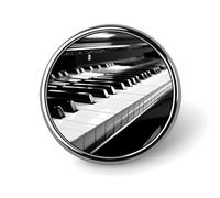 Badge rond en métal avec motif clavier de piano noir et blanc - Pour vêtements, sacs, chapeau - Décoration de fête - Accessoires pour homme et femme