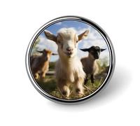 Badge rond en métal avec motif de chèvre mignon - Pour vêtements, sacs, chapeaux - Décoration de fête - Accessoires pour homme et femme