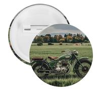 Badge rond en métal avec motif de moto sur herbe verte, broche légère pour sac à dos, épingles à boutons tendance pour chemises, vestes, châle, manteau, unisexe, 12PCS, Fer blanc, épingles rondes en