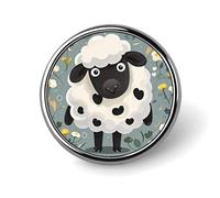 Badge rond en métal avec motif de mouton noir et blanc - Pour vêtements, sacs, chapeaux - Décoration de fête - Accessoires pour homme et femme