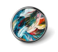 Badge rond en métal avec motif de plumes colorées - Pour vêtements, sacs, chapeaux, décorations de fête - Accessoires pour homme et femme
