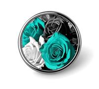 Badge rond en métal avec motif de roses noires et blanches - Pour vêtements, sacs, chapeaux, décorations de fête - Accessoires pour homme et femme