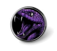 Badge rond en métal avec motif de serpent cobra violet et crocs, badge imprimé, badge rond personnalisé, 2,5 cm