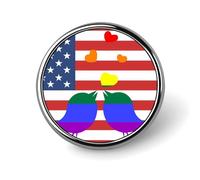 Badge rond en métal avec motif d'oiseaux arc-en-ciel LGBT du drapeau américain, badge imprimé, badges circulaires personnalisés de 2,5 cm