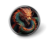 Badge rond en métal avec motif dragon chinois - Pour vêtements, sacs, chapeaux - Décoration de fête - Accessoires pour homme et femme