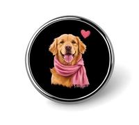 Badge rond en métal avec motif imprimé chien Golden Retriever avec une écharpe, badge personnalisé en forme de cercle, 2,5 cm