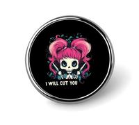 Badge rond en métal avec motif imprimé « Skull Barber I Will Cut You » - Badge personnalisé en forme de cercle - 2,5 cm