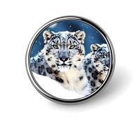 Badge rond en métal avec motif léopard des neiges aux yeux bleus pour vêtements, sacs, chapeaux, décoration, bijoux, cadeau