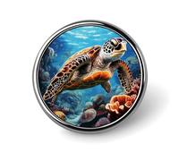 Badge rond en métal avec motif tortues de mer - Pour vêtements, sacs, chapeaux, décorations de fête - Accessoires pour homme et femme