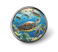 Badge rond en métal avec motif tortues de mer - Pour vêtements, sacs, chapeaux, décorations de fête - Accessoires pour homme et femme