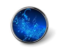 Badge rond en métal avec notes de musique bleues personnalisées pour vêtements, sacs, chapeaux, décorations de fête, accessoires pour homme et femme