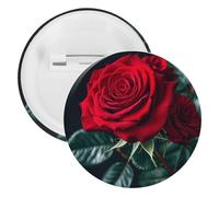 Badge rond en métal avec rose rouge et fond noir, broche légère pour sac à dos, épingles à boutons tendance pour chemises, vestes, châle, manteau, unisexe, 5PCS, Fer blanc, épingles rondes en métal