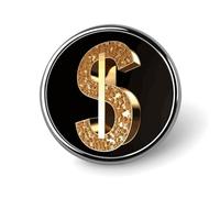 Badge rond en métal avec signe dollar doré personnalisé pour vêtements, sacs, chapeaux, broche imprimée humoristique, décoration de fête, accessoires pour homme et femme