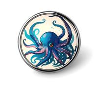 Badge rond en métal bleu et violet en forme de pieuvre - Pour vêtements, sacs, chapeaux, décorations de fête - Accessoires pour homme et femme