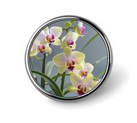 Badge rond en métal coloré avec motif orchidées - Pour vêtements, sacs, chapeaux, décorations de fête - Accessoires pour homme et femme
