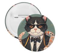Badge rond en métal cool et riche en forme de chat gangster, broche légère pour sac à dos, épingles à boutons tendance pour chemises, vestes, châle, manteau, unisexe, 20PCS, Fer blanc, épingles rondes