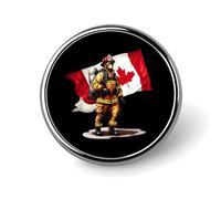 Badge rond en métal imprimé avec le drapeau du Canada et le pompier, broches décoratives mignonnes pour sac à dos et vêtements