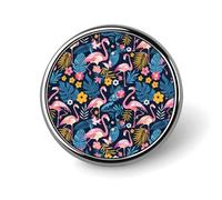 Badge rond en métal imprimé motif flamant rose hawaïen, plantes tropicales, badge personnalisé en forme de cercle, 2,5 cm