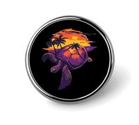 Badge rond en métal imprimé motif tortue de mer et palmiers d'Hawaï, badge personnalisé en forme de cercle, 2,5 cm