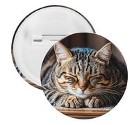 Badge rond en métal motif chat endormi, broche légère pour sac à dos, épingles à boutons tendance pour chemises, vestes, châle, manteau, unisexe, 5PCS, Fer blanc, épingles rondes en métal
