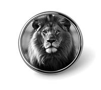 Badge rond en métal noir et blanc avec motif lion africain - Pour vêtements, sacs, chapeaux - Décoration de fête - Accessoires pour homme et femme
