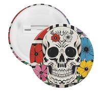 Badge rond en métal noir et blanc squelette et fleur, broche légère pour sac à dos, épingles à boutons tendance pour chemises, vestes, châle, manteau, unisexe, 5PCS, Fer blanc, épingles rondes en