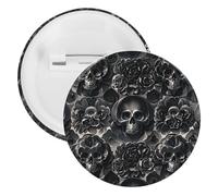 Badge rond en métal noir pivoine rose tête de mort, broche légère pour sac à dos, épingles à boutons tendance pour chemises, vestes, châle, manteau, unisexe, 20PCS, Fer blanc, épingles rondes en métal