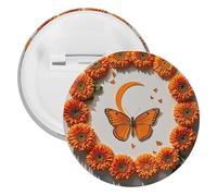 Badge rond en métal orange papillon lune broches légères pour sac à dos, épingles à boutons tendance pour chemises, vestes, châle, manteau, unisexe, 5PCS, Fer blanc, épingles rondes en métal