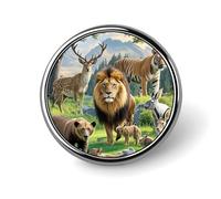 Badge rond en métal personnalisé avec animaux sauvages - Pour vêtements, sacs, chapeaux - Décoration de fête - Accessoires pour homme et femme