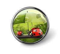 Badge rond en métal personnalisé avec coccinelle tenant des parapluies - Pour vêtements, sacs, chapeaux, décorations de fête - Accessoires pour homme et femme