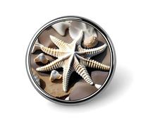 Badge rond en métal personnalisé avec coquillages et étoiles de mer - Pour vêtements, sacs, chapeaux - Décoration de fête - Accessoires pour homme et femme