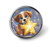Badge rond en métal personnalisé avec inscription Happy Little Dog - Pour vêtements, sacs, chapeau - Décoration de fête - Accessoires pour homme et femme