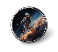Badge rond en métal personnalisé avec motif astronaute volant dans l'espace - Pour vêtements, sacs, chapeaux, décorations de fête - Accessoires pour homme et femme