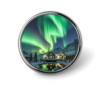 Badge rond en métal personnalisé avec motif aurore boréale - Pour vêtements, sacs, chapeaux - Décoration de fête - Accessoires pour homme et femme