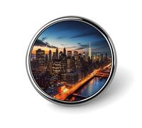 Badge rond en métal personnalisé avec motif paysage de la ville de New York pour vêtements, sacs, chapeaux, broche imprimée humoristique, décoration de fête, accessoires pour homme et femme