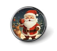 Badge rond en métal personnalisé avec motif Père Noël - Pour vêtements, sacs, chapeau - Décoration de fête - Accessoires pour homme et femme