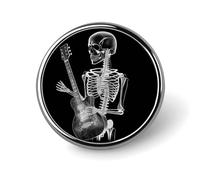 Badge rond en métal personnalisé avec motif tête de mort et squelette jouant de la guitare - Pour vêtements, sacs, chapeaux - Décoration de fête - Accessoires pour homme et femme