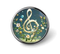 Badge rond en métal personnalisé avec note de musique - Pour vêtements, sacs, chapeau - Décoration de fête - Accessoires pour homme et femme