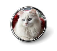 Badge rond en métal personnalisé en forme de chat blanc pour vêtements, sacs, chapeau, broche imprimée humoristique, décoration de fête, accessoires pour homme et femme