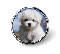 Badge rond en métal personnalisé en forme de chien bichon frisé pour vêtements, sacs, chapeau, broche imprimée humoristique, décoration de fête, accessoires pour homme et femme